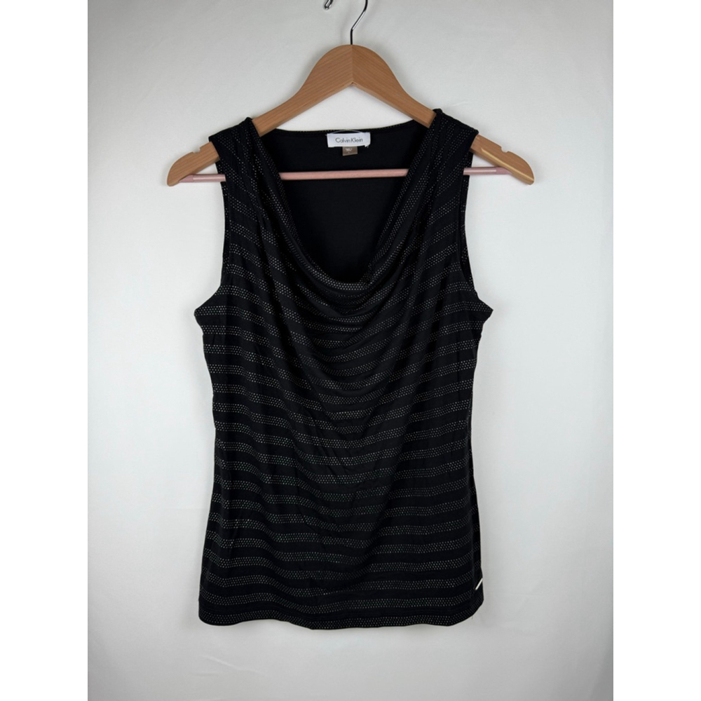 Women's Calvin Klein Sleeveless Cowl Neck Top Black/Silver Size L